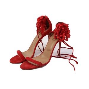Aquazzura Lily Of The Valley Red Suede Strappy Sandals Shoes Heels Sz 38 Italy